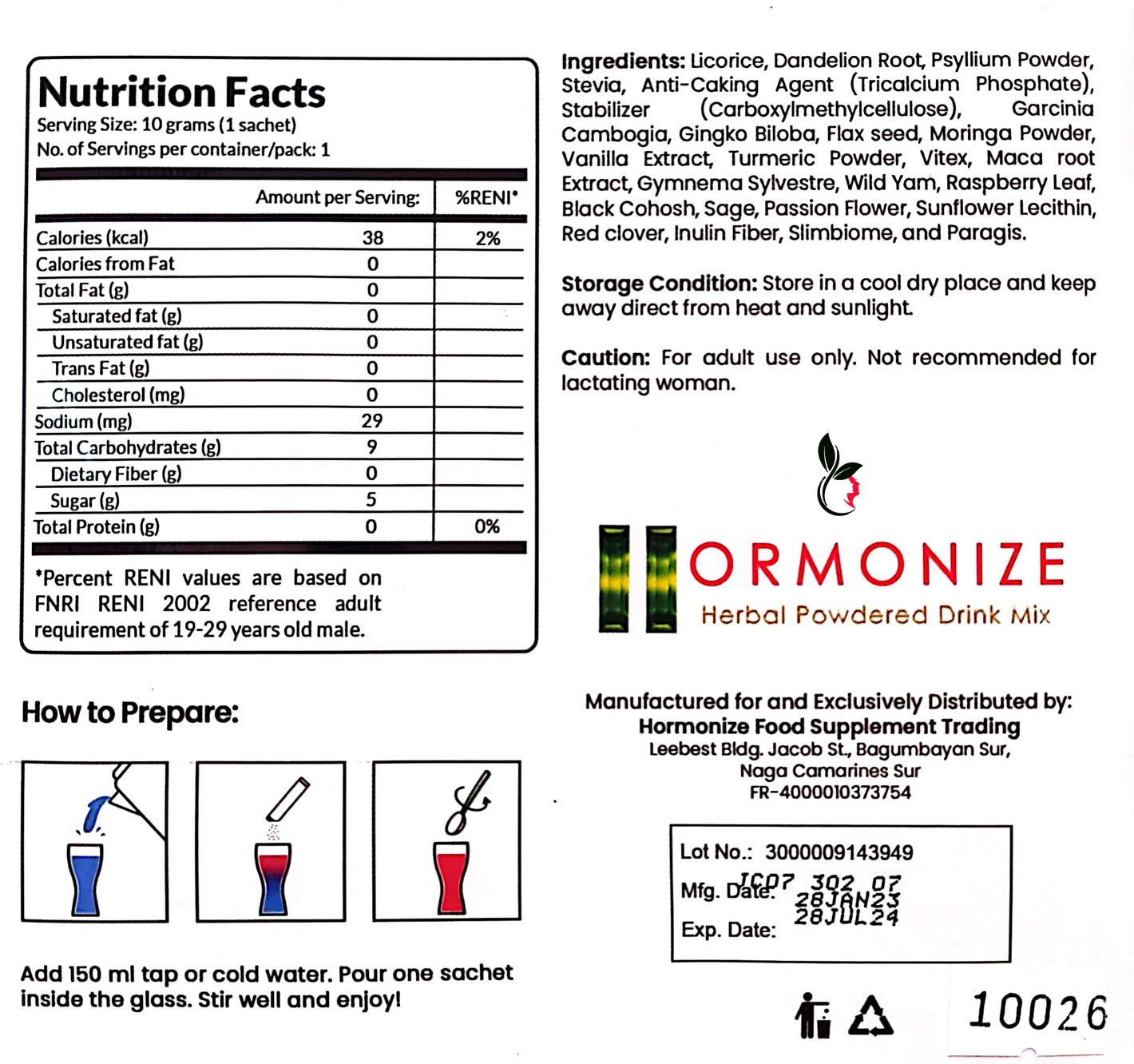 Back side of a box of Hormonize